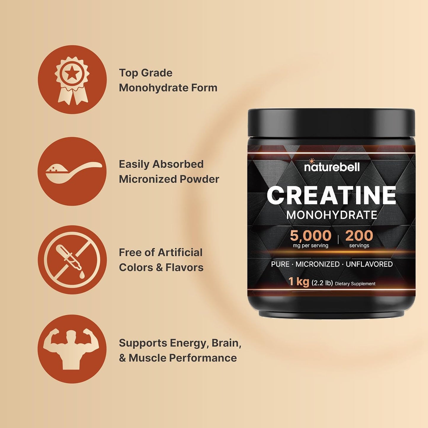 NatureBell Instant Creatine Monohydrate Powder