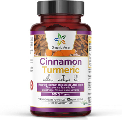 Organic Aura International Pure Ceylon Cinnamon and Turmeric Curcumin